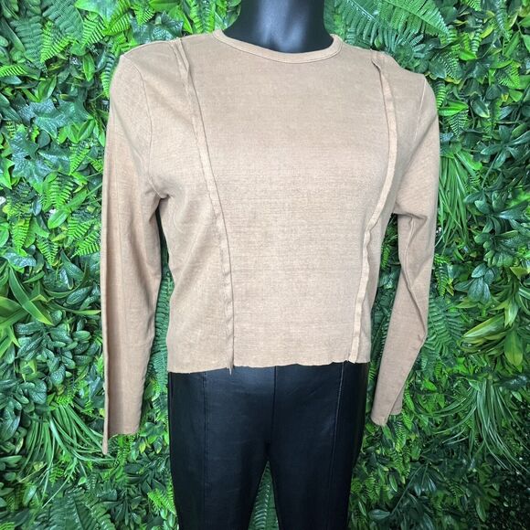 Forever 21 Tops Women XL Light‎ Brown Cut Raw Edge High Low Blouse NWT  0298 - Picture 11 of 13